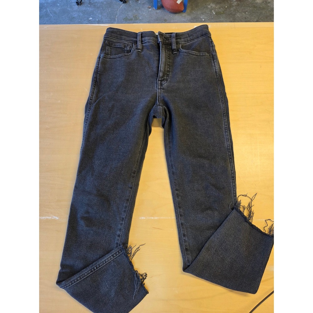 Madewell 10 High-Rise Skinny Jeans Faded Black Raw Hem Size 28